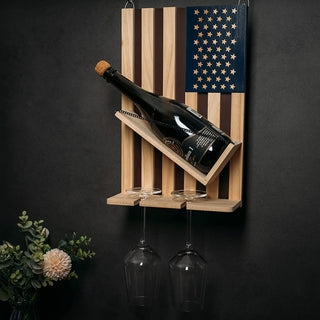American Flag Wine Bottle Wall Rack Holder With 2 Wine Glasses By Patriotic Centerpi