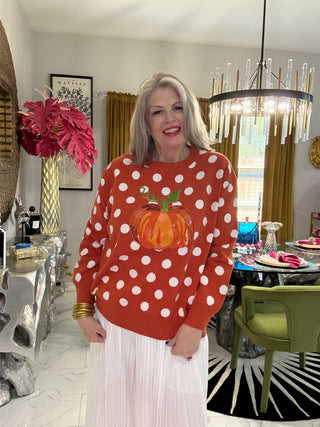 QOS Orange Polkadot Pumpkin Sweater