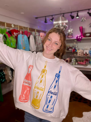 Queen Of Sparkles-White Multi Coke Bottle Sweatshirt