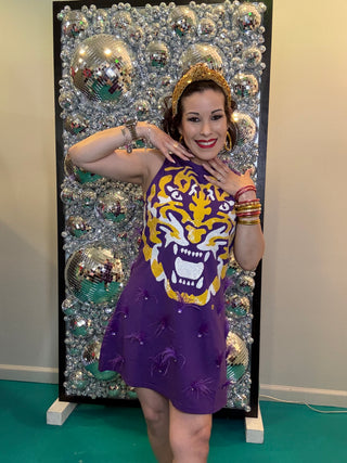 QOS Licensed LSU Mascot Scattered Jewel Feather Tank Dress