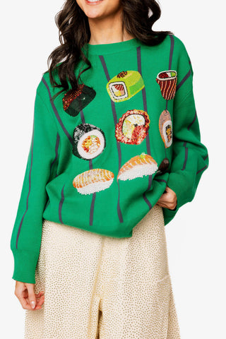 QOS Green Striped Sushi Sweater