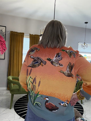 QOS Ducks Flying Sunrise Sweater