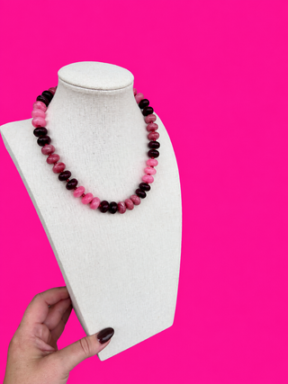 Statement Necklace - Mix Bead - Pink, Red, Maroon