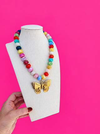Multi Bead Necklace with Butterfly Charm