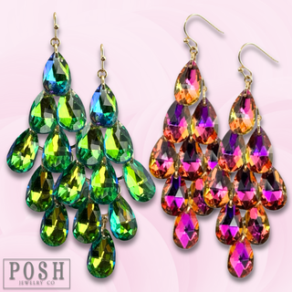 Sparkling teardrop bead chandelier earrings