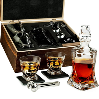 Japanese Crystal Whiskey Decanter Set In Wooden Storage Box Premium Barware Gift