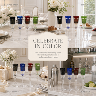 Multicolor Crystal Italian Design Flutes 4 Set 5OZ 9 H Cocktail Champagne Glassware