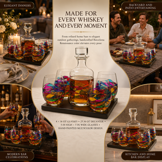 Whiskey Wine Decanter Set Stain Glass Premium Barware Gift Elegant Drinkware Collection
