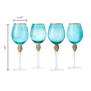 Set Of 4 Blue Wine Glasses Gold Diamond Stemmed 14 Oz By Gold Rim Wine Glasses Blue