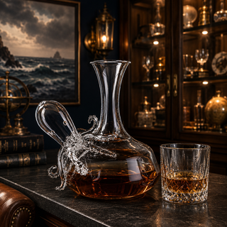 Octopus Tentacle Glass Decanter Handcrafted Decorative For Wine Or Whiskey Antique Bronze Finish Sta