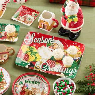 Santa's Retro Christmas Rectangular Platter 16in X 12in