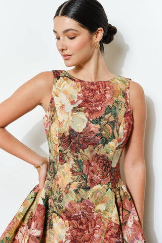 Autumn Romance Floral Jacquard Dress