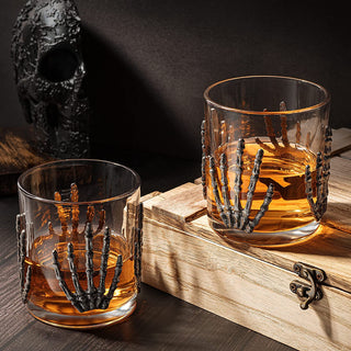 Skeleton Four Handed Whiskey Glass Set Of 2 By 12OZ Skeleton Glasses 5 H Goth Gifts