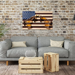 Pistol Whiskey Decanter Set Of 2 300ML On American Flag Wall Rack By Tik Tok Gun Dec