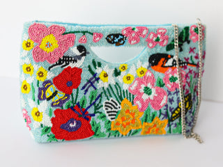 Birds of Garden Turquoise Basket Crossbody Bag