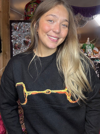 Gold Horse-bit On A Black Sweater Southern Grace