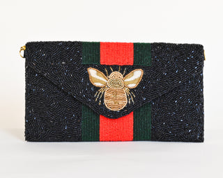 Bee Envelope Black Clutch