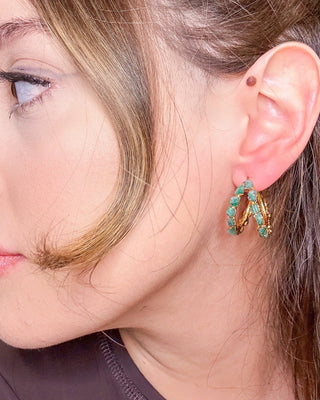 Emerald Gem Double Hoop Earrings