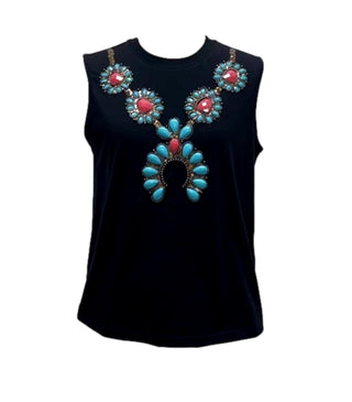 Queen of Sparkles - Black Turquoise Necklace Tank