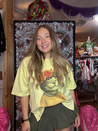 Yellow Purrs & Petals Graphic Tee