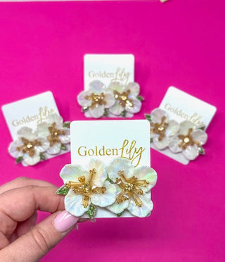 Acrylic Flower Stud Earrings - White