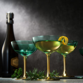 Colored Coupe Art Deco Glasses Gold Set Of 2 12 Oz Classic Cocktail Glassware For Champagne Martini