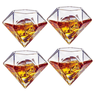 Set Of 4 Diamond Whiskey Wine Glasses 10OZ Wine Whiskey Water Diamond Shaped Diamonds Collection Spa