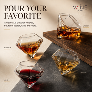 Set Of 4 Diamond Whiskey Wine Glasses 10OZ Wine Whiskey Water Diamond Shaped Diamonds Collection Spa