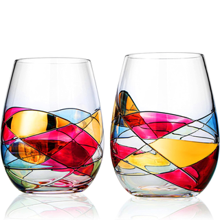 Hand Painted Stemless Wine Glasses Premium Barware Gift Elegant Drinkware Collection