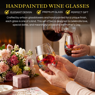 Hand Painted Stemless Wine Glasses Premium Barware Gift Elegant Drinkware Collection