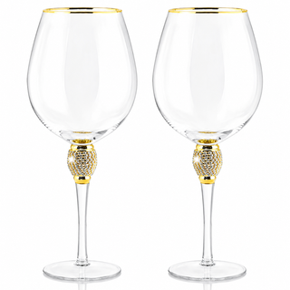 Large Diamond Wine Glasses With Gold Rim Premium Barware Gift