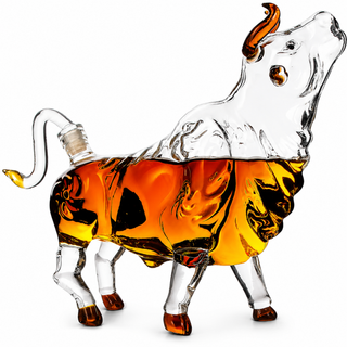 Charging Bull Heads Up Animal Liquor Decanter Made For Bourbon Whiskey Scotch Rum Or