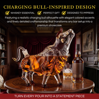 Charging Bull Heads Up Animal Liquor Decanter Made For Bourbon Whiskey Scotch Rum Or