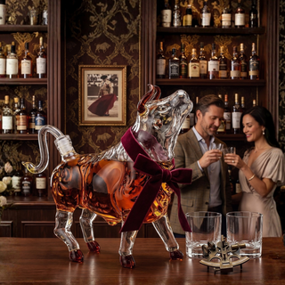 Charging Bull Heads Up Animal Liquor Decanter Made For Bourbon Whiskey Scotch Rum Or