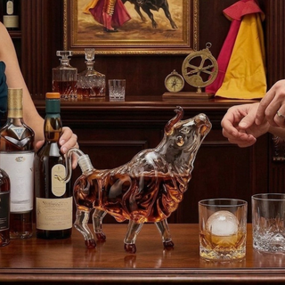 Charging Bull Heads Up Animal Liquor Decanter Made For Bourbon Whiskey Scotch Rum Or