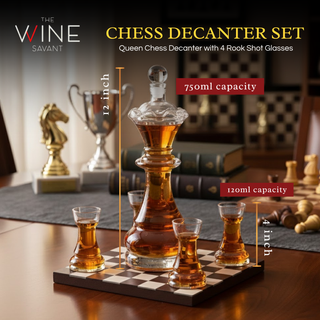 New Chess Decanter Set By Queen Chess Decanter 750ML 12 H With 2 Rook Shot Glasses 4