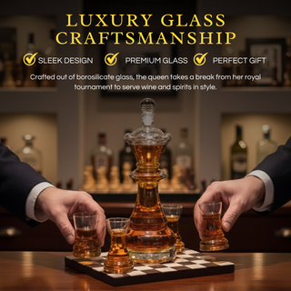 New Chess Decanter Set By Queen Chess Decanter 750ML 12 H With 2 Rook Shot Glasses 4