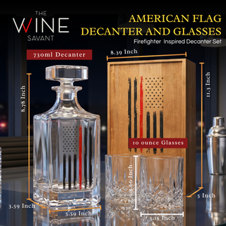 Firefighter Tactical Red Tattered American Flag Whiskey Decanter Gift Set 730ML Decanter 2 Whiskey G