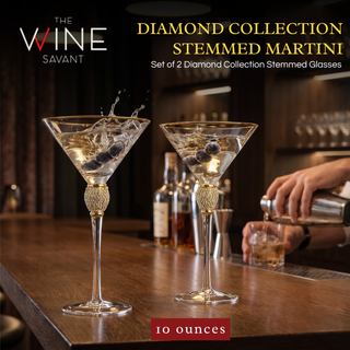 Diamond Collection 2 Piece Stemmed Martini Set Gold Accent Glasses Perfect For Any Bar Swarovski Sty