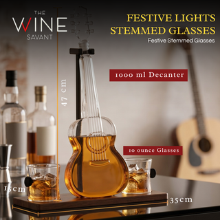 Guitar Whiskey Decanter Mahogany Base 1000 Ml Glass Decanter 14 H For Whiskey Scotch