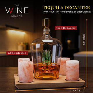 Tequila Decanter With Four Pink Himalayan Salt Shot Glasses Set Perfect For Tequila Agave Liquor Lov