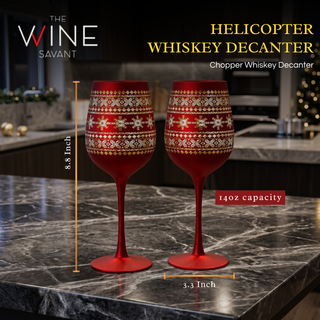Crystal Stemmed Christmas Wine Glasses Goblets Set Of 2 Vibrant Themed Red Gold Etched Winter Snow W