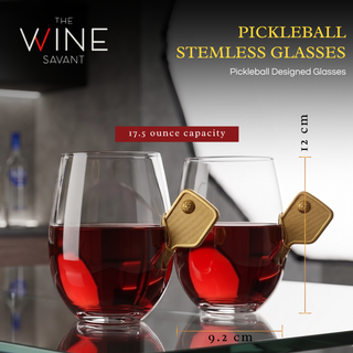 Pickleball Stemless Wine Glasses Set Of 2 Stuck In The Glass Pickle Ball Cocktail Glassware Player E