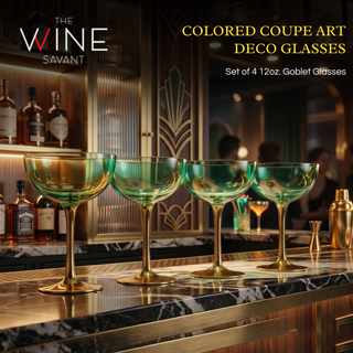 Colored Coupe Art Deco Glasses Gold Set Of 4 12 Oz Classic Cocktail Glassware For Champagne Martini