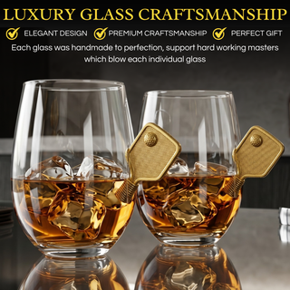 Pickleball Stemless Wine Glasses Set Of 2 Stuck In The Glass Pickle Ball Cocktail Glassware Player E