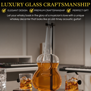 Guitar Whiskey Decanter Mahogany Base 1000 Ml Glass Decanter 14 H For Whiskey Scotch