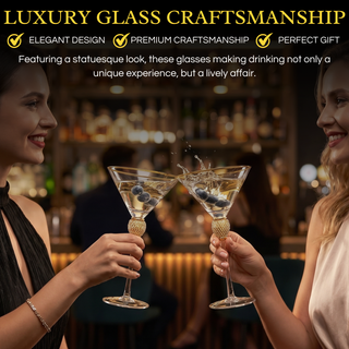 Diamond Collection 2 Piece Stemmed Martini Set Gold Accent Glasses Perfect For Any Bar Swarovski Sty