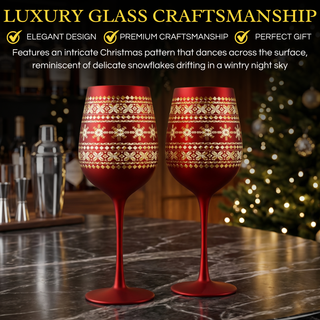 Crystal Stemmed Christmas Wine Glasses Goblets Set Of 2 Vibrant Themed Red Gold Etched Winter Snow W