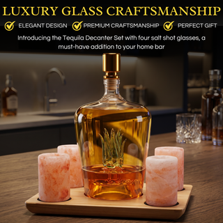 Tequila Decanter With Four Pink Himalayan Salt Shot Glasses Set Perfect For Tequila Agave Liquor Lov