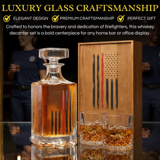Firefighter Tactical Red Tattered American Flag Whiskey Decanter Gift Set 730ML Decanter 2 Whiskey G